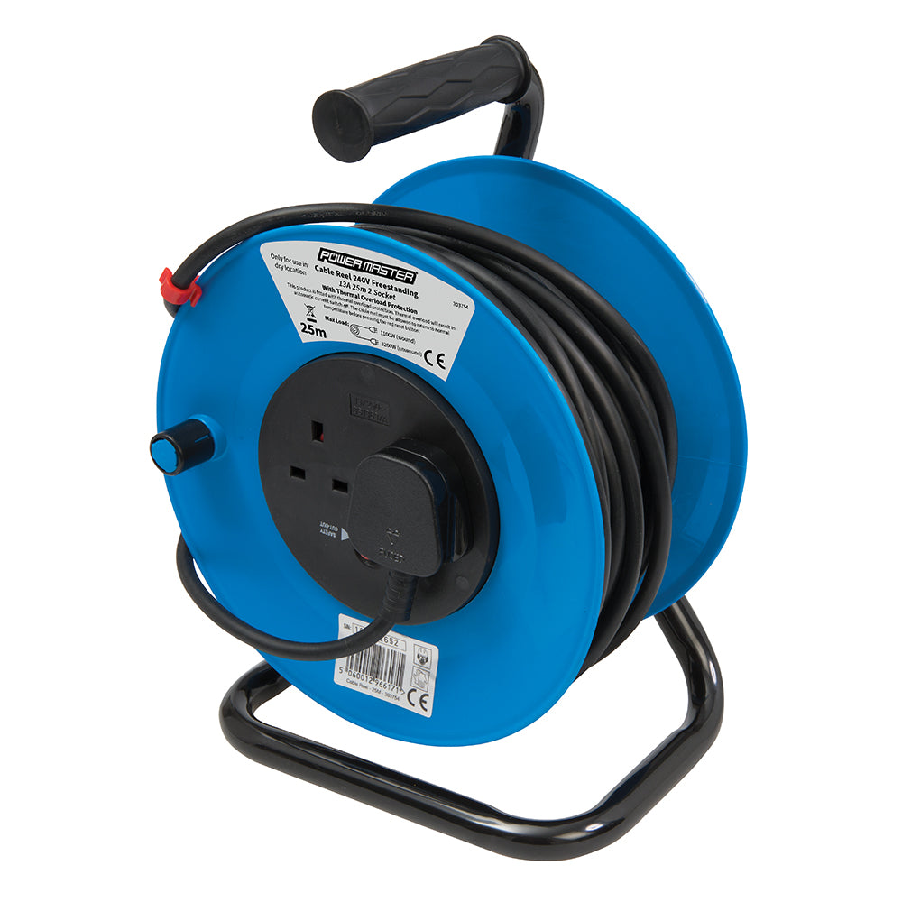 Cable Reel Extension Lead 240V Freestanding on Drum. 2 Gang 25 Meters. - 303754
