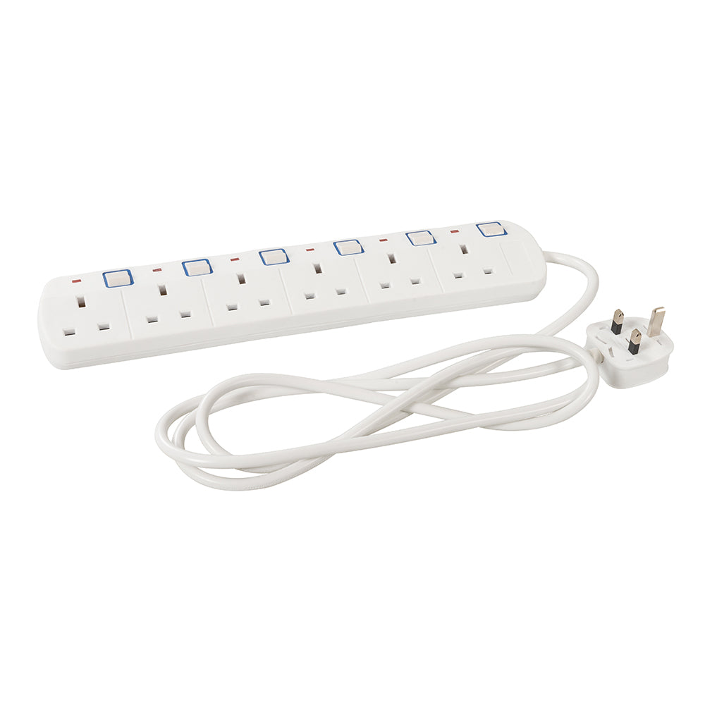 Switched Extension Lead 6 Gang Plug Socket 2 Meters Long - 379955