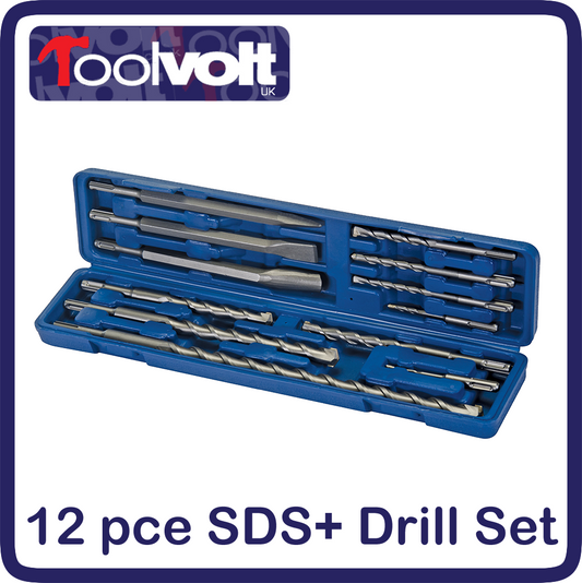 SDS Plus Masonry Drill Bit & Steel Set 12pce In Plastic Case. - 633750